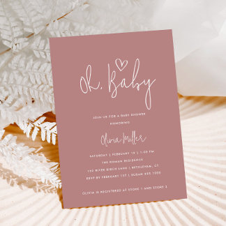 Oh Baby Minimalistisch Dusty Rose Babydusche Einladung