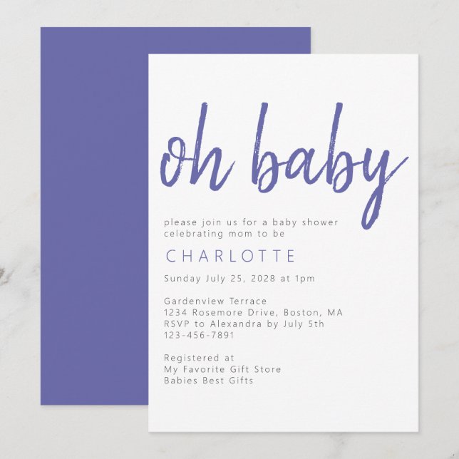 Oh Baby Minimalistisch Modern Baby Dusche Einladung (Vorne/Hinten)