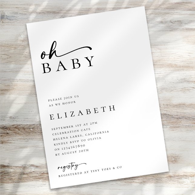 Oh Baby Minimalistisch Modern Script Baby Dusche Einladung (Von Creator hochgeladen)