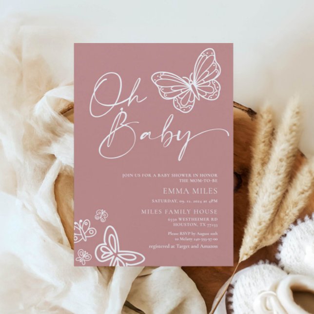 Oh Baby Minimalistisch Pink Baby Dusche Einladung (Von Creator hochgeladen)