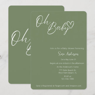 Oh Baby Minimalistisch Sage Green Baby Dusche Einladung