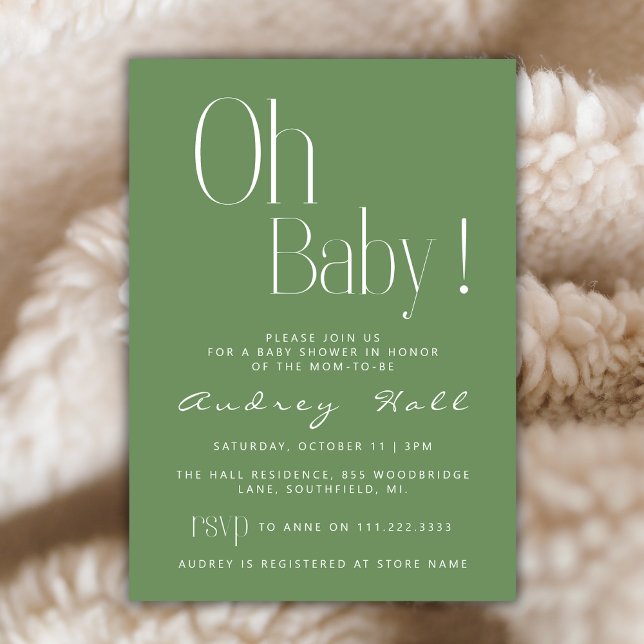 Oh Baby Minimalistisch Sage Green Modern Baby Dusc Einladung (Von Creator hochgeladen)