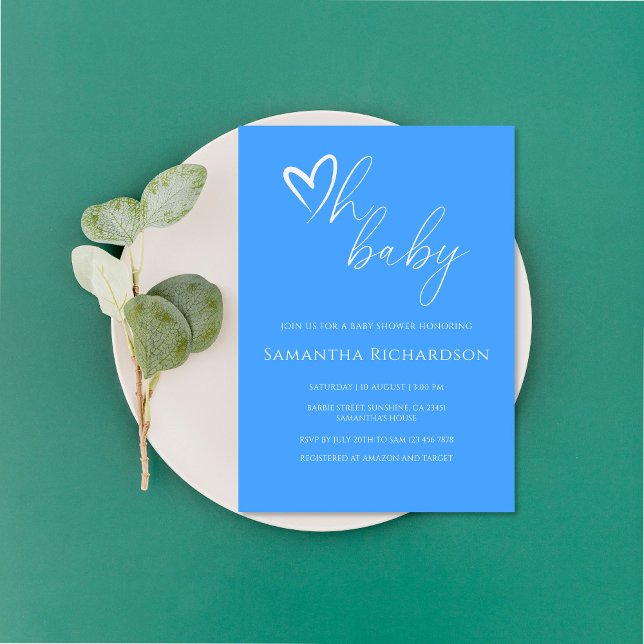 Oh, Baby! Minimalistische Blue Boy Baby Dusche Einladung (Von Creator hochgeladen)