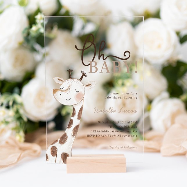 Oh, Baby! Minimalistische Giraffe Baby-Dusche Acryleinladungen (Von Creator hochgeladen)