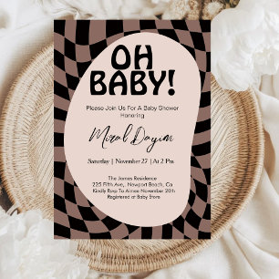 Oh Baby! Mocha Braun Kariert Moderne Babyparty  Einladung