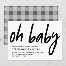 Oh Baby Modern Baby Shower Gray Gingham Einladung