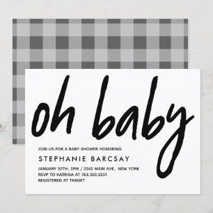 Oh Baby Modern Baby Shower Gray Gingham Einladung
