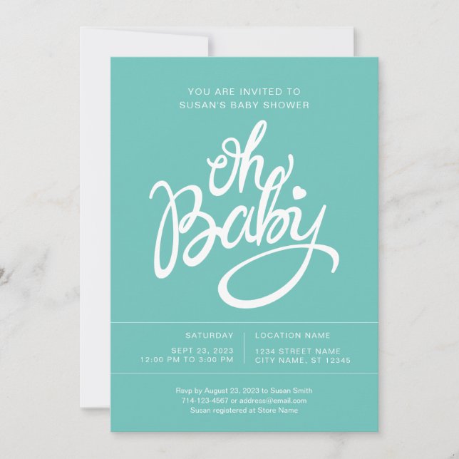Oh Baby Modern Baby shower Invitation - Turquoise (Devant)