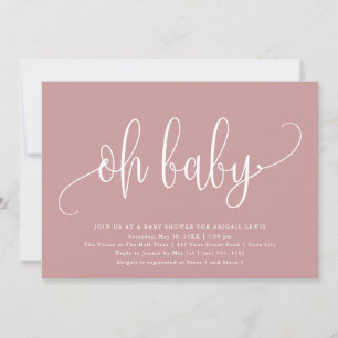 Oh Baby Modern Calligraphy Dusty Rose Babydusche Einladung