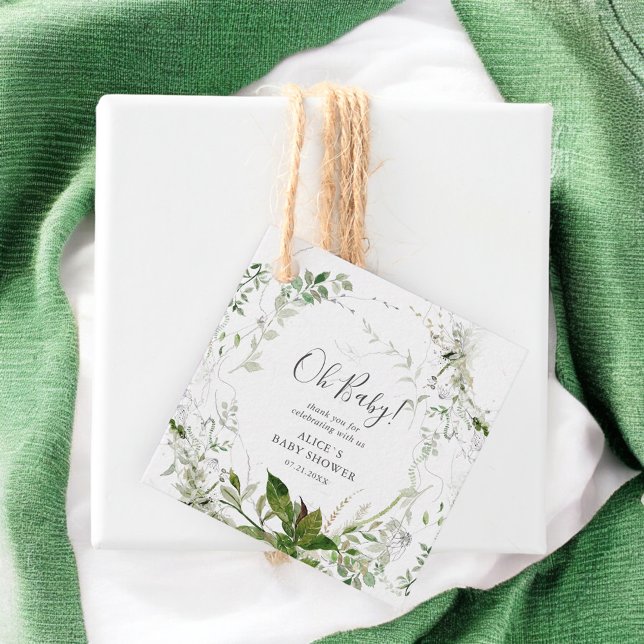 Oh Baby Modern Greenery Baby Dusche Geschenkanhänger (Von Creator hochgeladen)