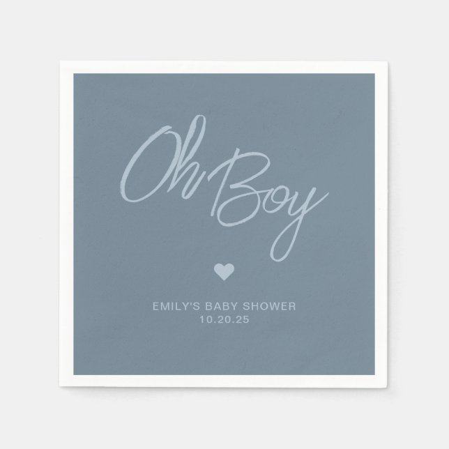 Oh Baby Modern Minimal Dusty Blue Boy Baby Dusche Serviette (Vorderseite)