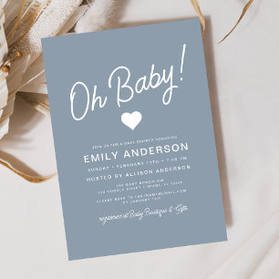 Oh Baby Modern Minimalistisch Dusty Blue Baby Dusc Einladung
