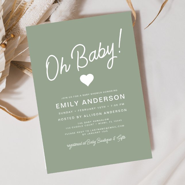 Oh Baby Modern Minimalistisch Sage Green Baby Dusc Einladung (Von Creator hochgeladen)