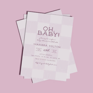 Oh Baby Modern Rosa Kariertes Babyshower Einladung