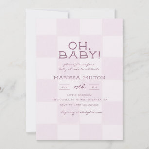 Oh Baby Modern Rosa Kariertes Babyshower Einladung