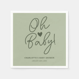Oh Baby Modern Sage Green Baby Dusche Custom Serviette