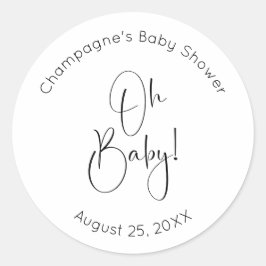 Oh Baby Modern Script Baby Dusche Runder Aufkleber