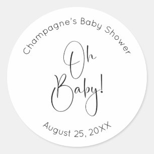 Oh Baby Modern Script Baby Dusche Runder Aufkleber