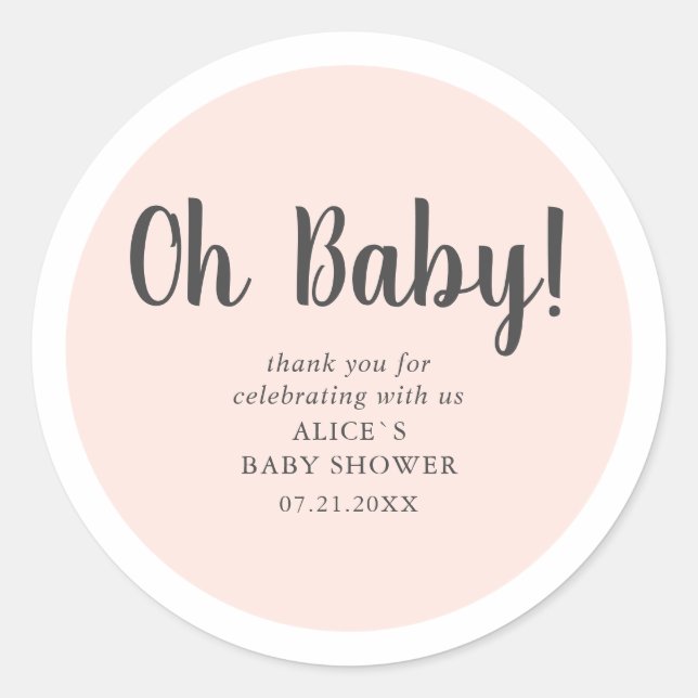 Oh Baby Modern Simple Baby Dusche Runder Aufkleber (Vorderseite)