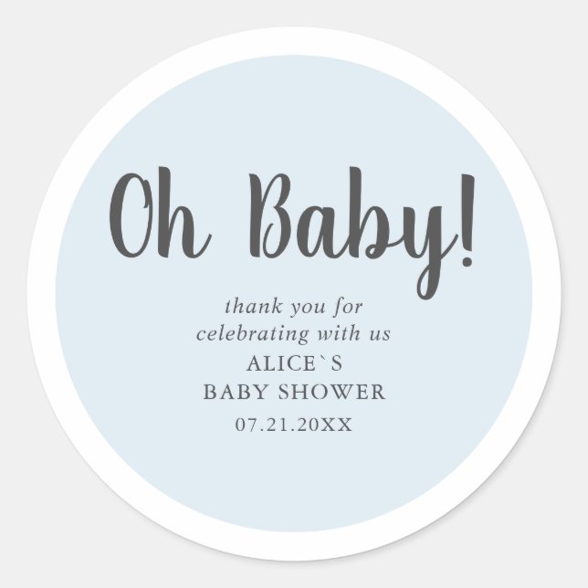 Oh Baby Modern Simple Baby Dusche Runder Aufkleber (Vorderseite)