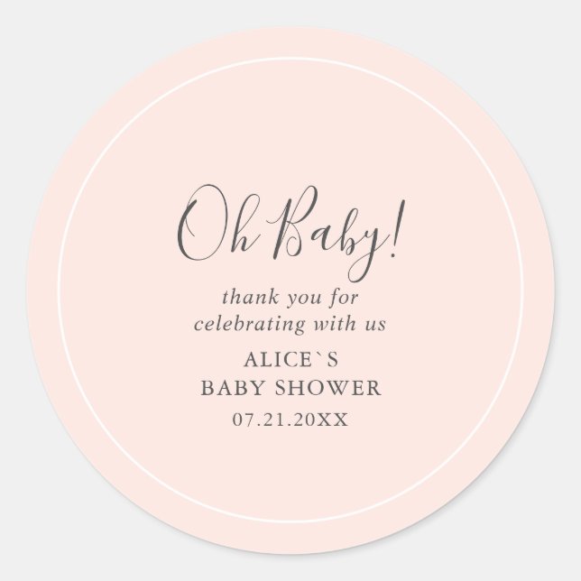 Oh Baby Modern Simple Baby Dusche Runder Aufkleber (Vorderseite)