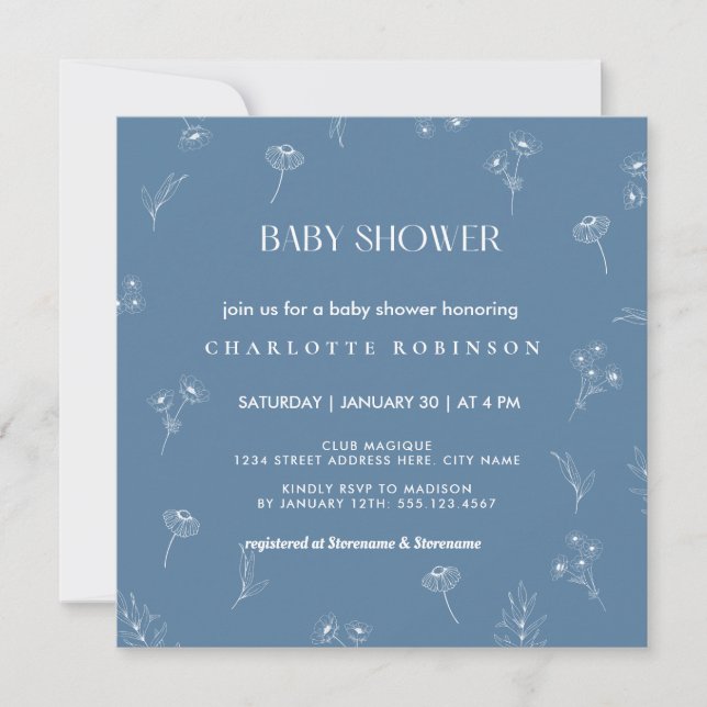 Oh Baby Modern Simple Dusty Blue Boy Baby Dusche Einladung (Vorderseite)