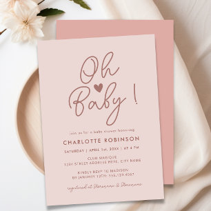 Oh Baby Modern Simple Dusty Pink Girl Babydusche Einladung