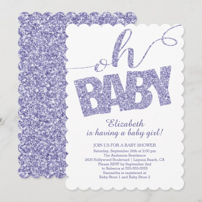 Oh, Baby! Moderne Glitzer Kinderdusche Einladung (Vorne/Hinten)