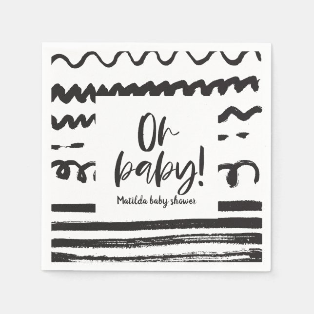 Oh, Baby! Moderne Grafik schwarz-weiß Serviette (Vorderseite)
