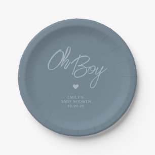 Oh Baby Moderne Minimale Staubblaue Jungen-Baby-Pa Pappteller