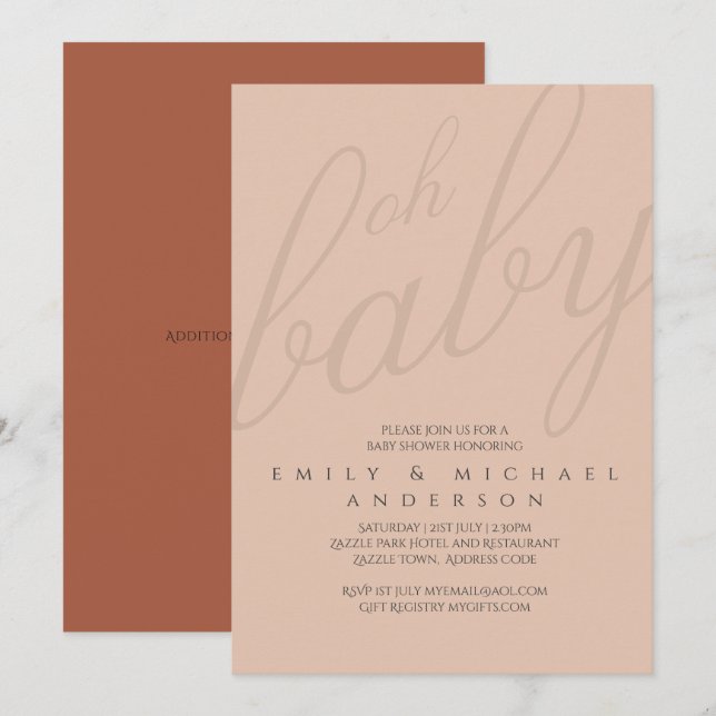 Oh Baby Moderne Typografie Script Couples Dusche Einladung (Vorne/Hinten)
