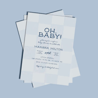 Oh Baby Modernes Blau Kariertes Baby Shower Einladung
