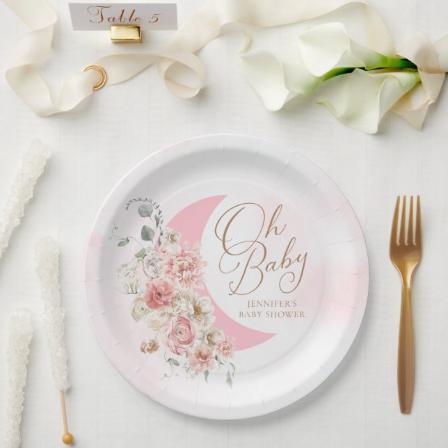 Oh Baby Moon Girl Babydusche Pappteller (Hochzeit)