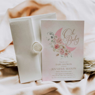 Oh Baby Moon Pink Girl Baby Dusche Einladung