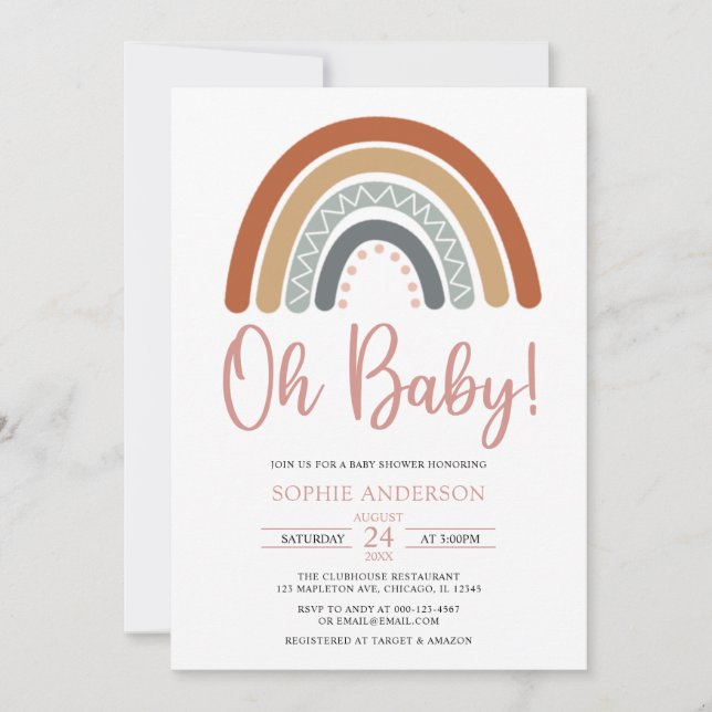 Oh Baby Mute Tones Boho Rainbow Baby Dusche Einladung (Vorderseite)