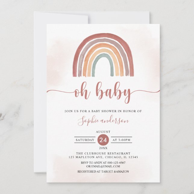 Oh Baby Mute Tones Boho Rainbow Baby Dusche Einladung (Vorderseite)