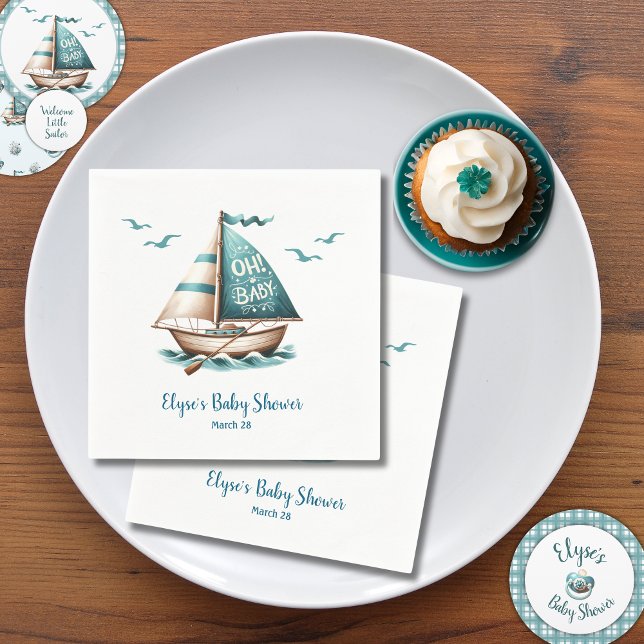 "Oh, Baby" Nautical Baby Shooting Paper Napkin Serviette ("Oh, Baby" Nautical Sailor Baby Shower Napkins)