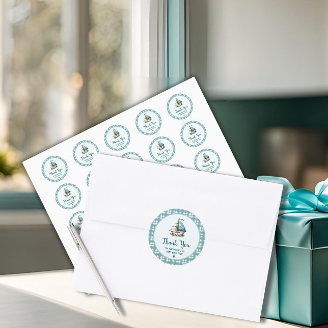 "Oh, Baby" Nautical Danke, dass du Sticker Sailboa ("Oh, Baby" Thank You Sticker for Party Favors or Gifts, Nautical Baby Shower)