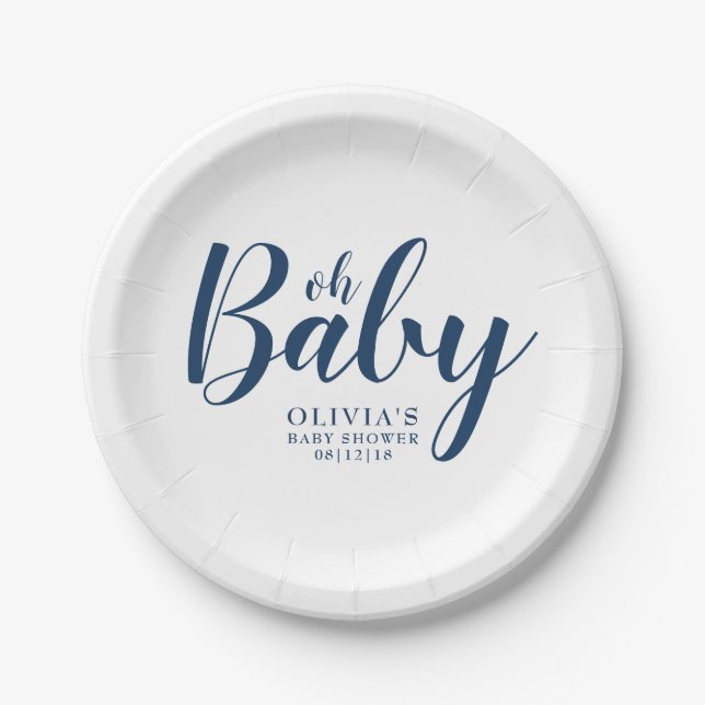 Oh Baby - Navy Blue Baby Dusche Pappteller (Vorderseite)