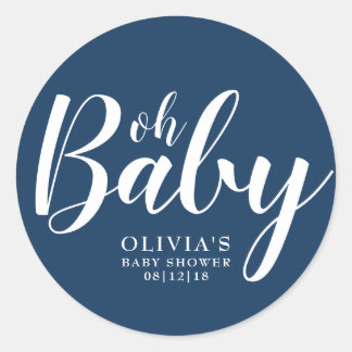 Oh Baby - Navy Blue Baby Dusche Runder Aufkleber