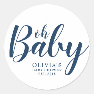 Oh Baby - Navy Blue Baby Dusche Runder Aufkleber