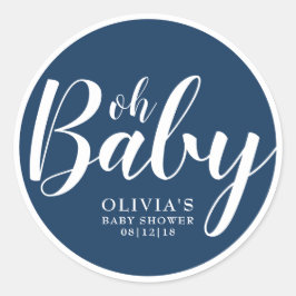 Oh Baby - Navy Blue Baby Dusche Runder Aufkleber