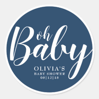 Oh Baby - Navy Blue Baby Dusche Runder Aufkleber