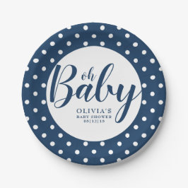 Oh Baby - Navy Blue Polka Dot Baby Shower Pappteller