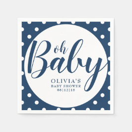 Oh Baby - Navy Blue Polka Dot Baby Shower Serviette