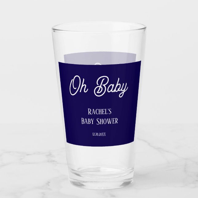 Oh Baby Navy Blue Script Baby Duschgeschenk Gefall Glas (Vorderseite)