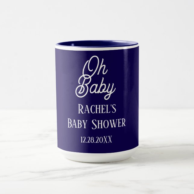 Oh Baby Navy Blue Script Baby Duschgeschenk Gefall Tasse (Zentrum)