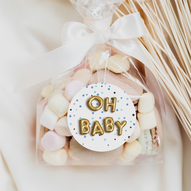 Oh Baby | Navy & Gold Baby Dusche Runder Aufkleber (Von Creator hochgeladen)