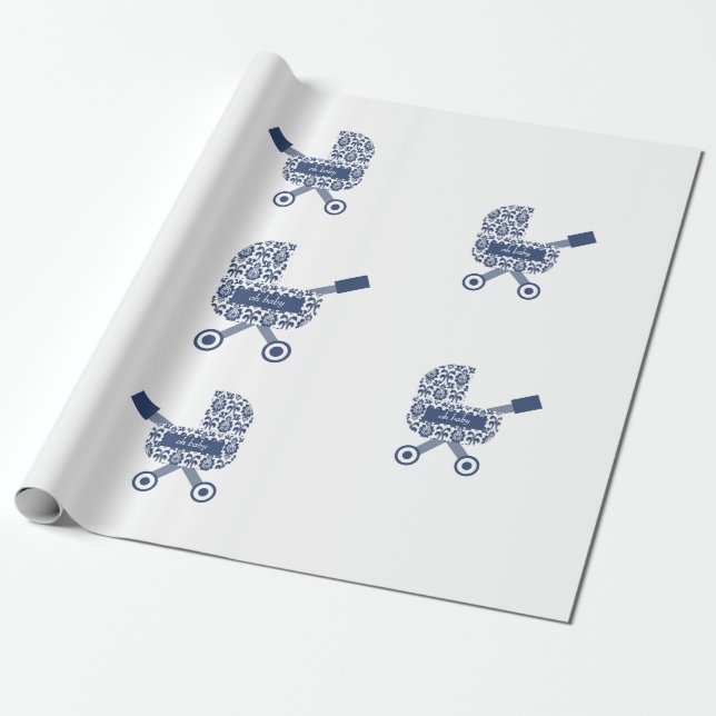 Oh Baby Navy Pram Baby Dusche Geschenkpapier (Ungerollt)