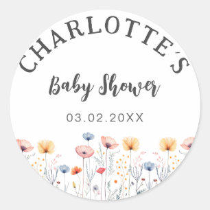OH BABY! Neue Wildblume White Baby Dusche Runder Aufkleber
